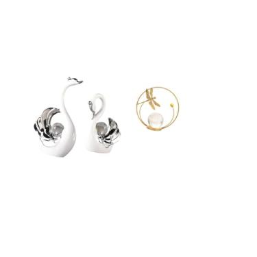 Imagem de Fenteer Escultura de Bola de Cristal de Cisne, Enfeite de Mesa de Metal para Sala de Estar, Peça Central de Mesa, Decoração de Quarto E Escritório, Presente D