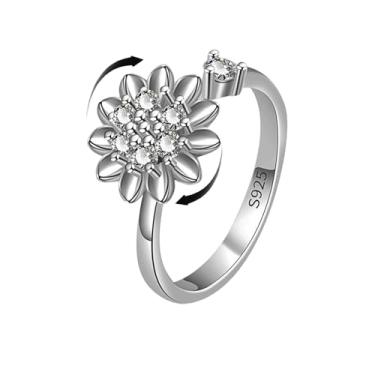 Imagem de Anéis Fidget Anxiety para mulheres, para alívio da ansiedade, estresse, zircônia cúbica, giratória, giratória, banhado a prata, anéis ajustáveis