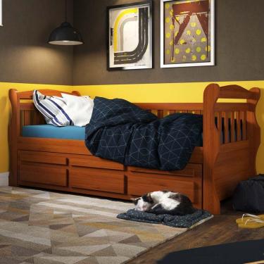 Imagem de Bicama Mk Solteiro Castanho Claro 3 Gavetas Madeira Pinus - Saraiva