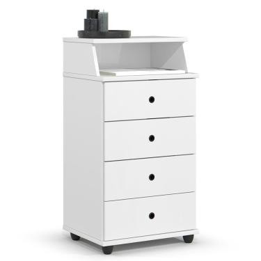 Imagem de Mesa De Cabeceira Quarto Luxo New Ii Com 4 Gavetas Branco Branco