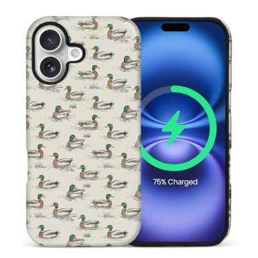 Imagem de casesok Capa para iPhone 17, compatível com MagSafe, capa rígida de camada dupla + capa de silicone, proteção de corpo inteiro à prova de choque para iPhone 17-Vintage Mallard Ducks Lake Wildlife
