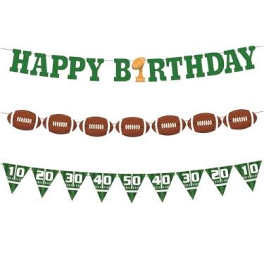 Imagem de Neyeidru Faixa de futebol de feliz aniversário - 3 peças de guirlanda de futebol pré-amarrada para crianças, adolescentes, meninos, homens, tema esportivo, aniversário, fantasia, decoração de festa