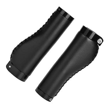 Imagem de Eacam Apertos de Bicicleta de Couro PU, Guiador Com Trava de Anel de Liga de Alumínio, Design de Aperto de Ranhura.Punhos de Bicicleta Mais Requintados e Resistentes para Bicicletas (Preto)