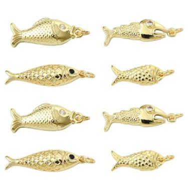 Imagem de UR URLIFEHALL 8 peças, 4 estilos, pingentes de peixe de latão, dourado, mar, animal, em forma de peixe, pingentes para pulseira, colar, joias, artesanato, faça você mesmo