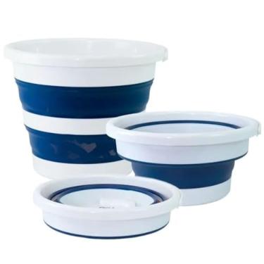 Imagem de Balde Retrátil/Dobrável 12L Branco com Azul - Nobre