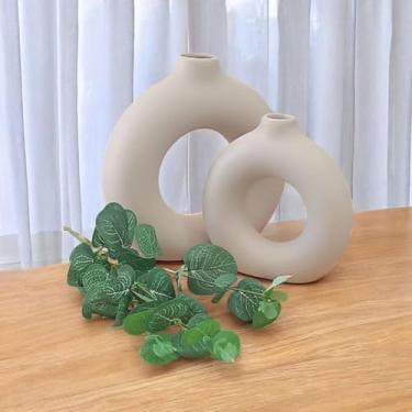 Imagem de Conjunto de Vasos Decorativos Brancos em Cerâmica, 2 Peças, 17cm e 13cm, Design Moderno para Arranjos Artificiais