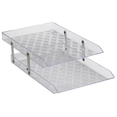 Imagem de Organizador de Papel, Bandeja Porta Documentos Organizadora de Mesa Dupla Móvel Cor Cristal