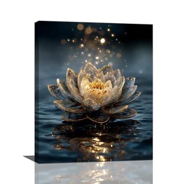 Imagem de Arte de parede em tela de lótus zen flor de lótus místico na água imagens estéticas decoração de parede meditação moderna pintura espiritual impressão emoldurada decorações presentes para ioga spa