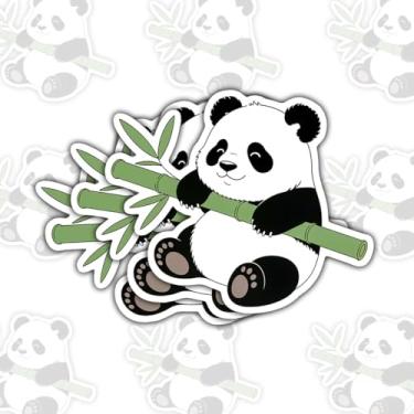 Imagem de Adesivos de bambu fofos de panda comendo 3 peças, adoráveis adesivos de vinil de animais de desenho animado para laptop, caderno, diário, garrafa de água, para-choque de carro, presente para
