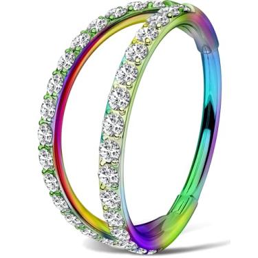 Imagem de OUFER Piercing de nariz de argola dupla, piercing de nariz de Natal colorido de 18G 7 mm para mulheres, anéis de nariz de argola vibrante para mulheres, perfeitos para piercing de narina de Natal