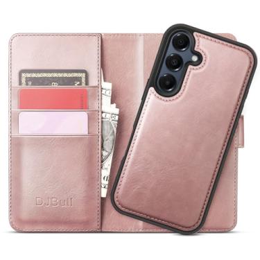 Imagem de DJBull Capa carteira destacável 2 em 1 para Samsung Galaxy A16 5G com bloqueio de RFID com suporte para cartão | Capa protetora de couro PU à prova de choque feminina masculina para Samsung A16 rosa