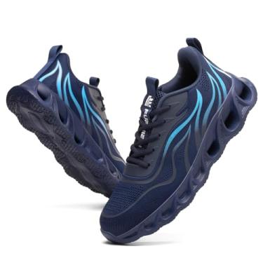 Imagem de Furuian Tênis de bico de aço para homens e mulheres, leve, indestrutível, de segurança, tênis de trabalho confortáveis com bico de aço à prova de perfurações, Azul, 15 Women/13.5 Men