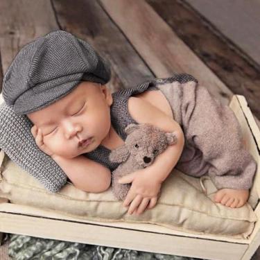 Imagem de Cuvstvo Roupas de fotografia para recém-nascidos, roupas de sessão de fotos para meninos e bebês, 2 peças, adereços para fotografia para recém-nascidos, conjunto de roupa de cavalheiro recém-nascido