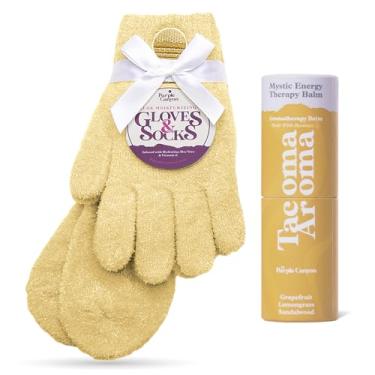 Imagem de PURPLE CANYON Meias E Luvas Hidratantes E Kit de Cuidados com Os Pés para Bálsamo de Calcanhar | Meias E Luvas Amarelas com Infusão de Aloe Vera E Vitamina E | Tratamento para Calcanhar Rachado para A