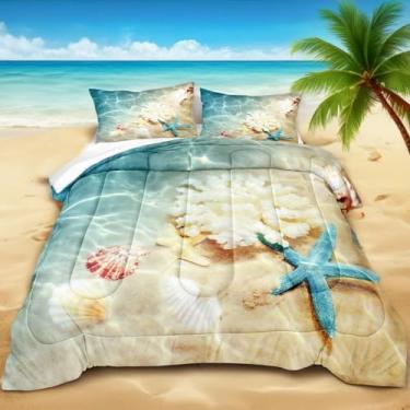Imagem de Conjunto de Edredom Azul Praia Conjunto de Roupa de Cama Coastal Nature Padrão Azul Petróleo Meninos Meninas Conjuntos de Edredom Tamanho Twin 1 Edredom 1 Fronha (Oceano, Twin)