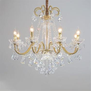 Imagem de Lustre contemporâneo de luxo com cristais dourados, estilo europeu, com iluminação LED, ideal para sala de estar, restaurante, quarto, villa, hotel, duplex, escada, loja de roupas, salão de