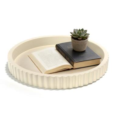 Imagem de Bandeja decorativa para mesa de café, bandeja decorativa moderna de resina para decoração de casa, centro de mesa, bandeja redonda creme para sala de estar, sala de jantar, cozinha, mesa