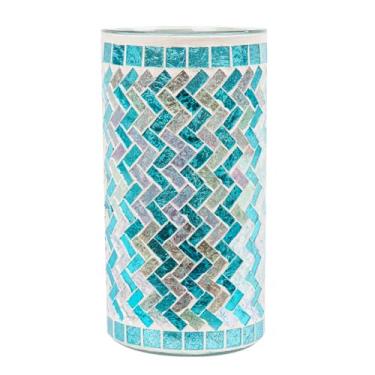 Imagem de Adedeo Vaso de flores de vidro mosaico azul claro para decoração de casa, vasos de vidro feitos à mão para sala de estar, cozinha, casamento, escritório (10 x 19 cm)
