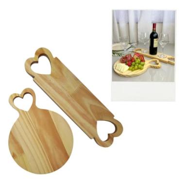 Imagem de Kit Tabua de Coração Grande Madeira Frios Petiscos Porção Fondue Doces Mesa Posta Presente Namorados Redondo