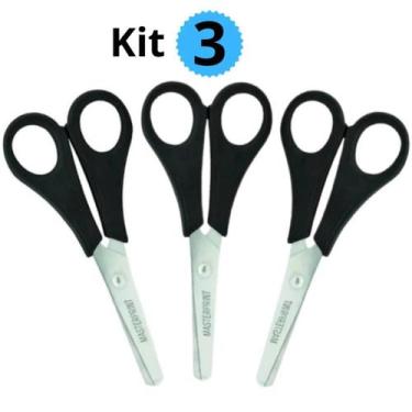 Imagem de Kit 3 Tesouras Escolar Cabo Preto 13cm Sem Ponta Masterprint