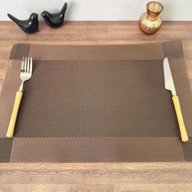 Imagem de Jogo Americano Retangular PVC Trama Lavável Flexível Mesa Posta PVC 45x30cm Descanso de Prato (4, MARROM)