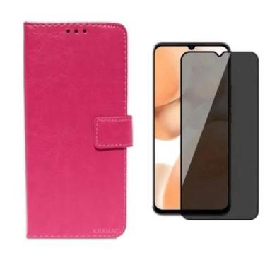 Imagem de Capa Capinha Carteira Flip Couro + Pelicula Privacidade Motorola Moto 