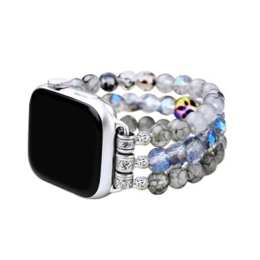 Imagem de Cape Diablo Pulseira feminina para relógio inteligente - pulseira de pedra preciosa feita à mão - compatível com Apple Faces de 38 mm-45 mm (cristal labradorita, pequeno - serve em pulsos de 14,5 a