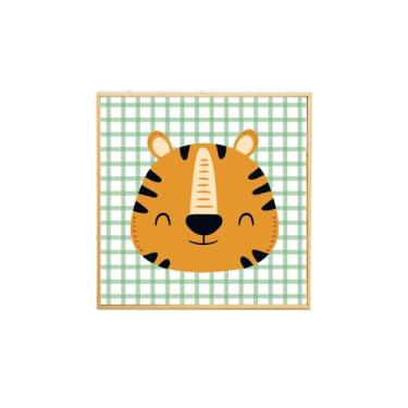 Imagem de Quadro Decorativo Infantil Tigre Verde 20×20 cm – Moldura Filete Tendência (sem vidro), Estampa Divertida para Quarto de Bebê
