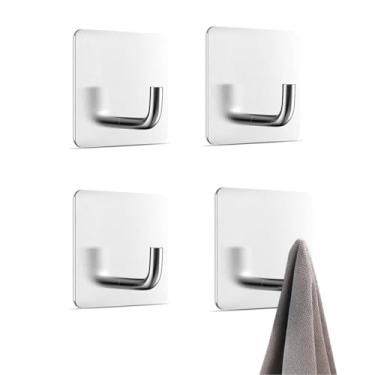 Imagem de Kit 4 Ganchos Autoadesivo Inox Quadrado 4,5cm para Pendurar Suporte de Parede Cabide Autoadesivo Resistente para Pendurar Panos, Toalhas, Casacos Ganchos para Cozinha ou Banheiro a Prova D’Água