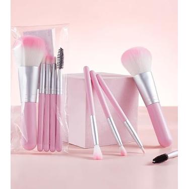 Imagem de Conjunto de 5 pincéis de maquiagem para rosto e olhos – cerdas sintéticas macias, tamanho portátil de viagem, ideal para maquiagem diária e iniciantes