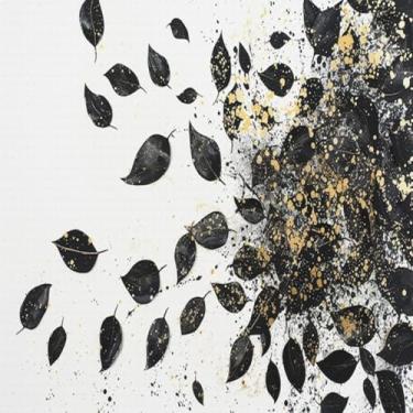 Imagem de Quadro Decorativo Pintura de Folhas em Preto e Branco para Sala Quarto e Escritório 50x50cm