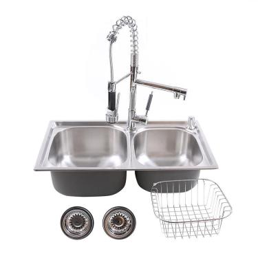 Imagem de Cuba Dupla Gourmet Aço Inox 304 68X39 Com Torneira Gourmet