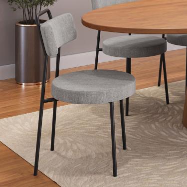 Imagem de Cadeira Sala De Jantar Kobe Estofada Com Encosto Linho Cinza - Desk Design