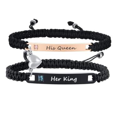 Imagem de GZUQRSK Conjunto de pulseiras personalizadas para casais com atração mútua, presente personalizado para ele e ela, pulseiras de casal trançadas feitas à mão, 1, Aço inoxidável, Sem Pedra Preciosa
