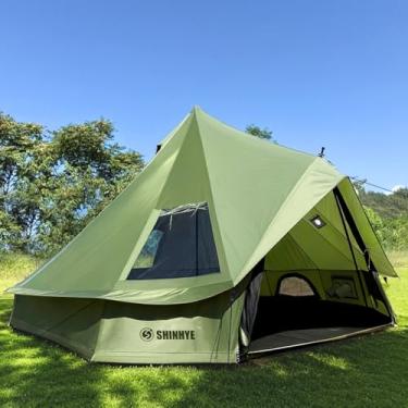 Imagem de Tenda Bell Yurt com macaco de fogão, barraca de luxo impermeável para 4 estações, tecido Oxford 420D, barracas de glamping verde para acampamento ao ar livre, caça, festa, vida todo o ano (verde 3 m