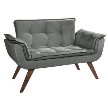 Imagem de Poltrona Namoradeira Opalla Suede Base Palito Cinza