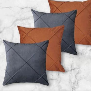 Imagem de Conjunto de Almofadas para Sofá com Capa Removível e Enchimento, Estampa Moderna e Tecido Suave, para Sala, Quarto e Decoracao de Casa (45x45cm) (Cinza chumbo com terra cota)