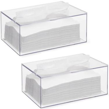 Imagem de Porta Papel Toalha Banheiro, Kit 2 Caixa com Tampa Articulável Acrílica Papel Toalha Lenço Interfolhado, 23.6×12.5×9.7cm