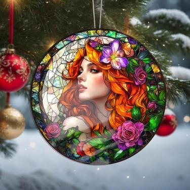 Imagem de Enfeites de Natal femininos pendurados, decoração de férias, decoração de acrílico, decoração de interiores de carro, enfeite de árvore de flores, artesanato para pendurar itens colecionáveis para