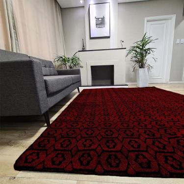Imagem de Tapete Carpete Sala Quarto Elegante Geométrico 1,50 X 2,00 Titulos Cor Vinho