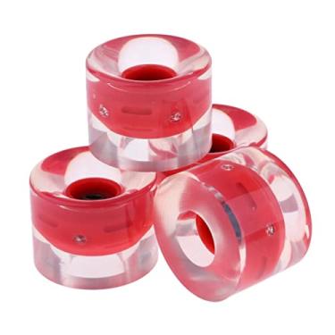 Imagem de Pacote com 4 rodas de longboard brilhantes - Up at Night for Safe Street Riding - Material PU para Downhill Cruising - Kit de substituição de skate - Vermelho
