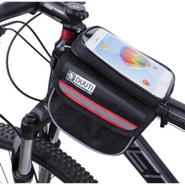 Imagem de Kriopy Bolsa de bicicleta, bolsa de selim de bicicleta, suporte de telefone para bicicleta, suporte de telefone para bicicleta com tela sensível ao toque, impermeável, bolsa de tubo superior