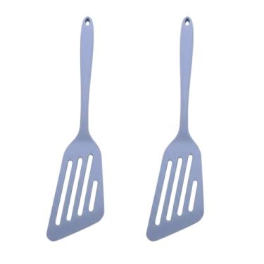 Imagem de Pacote com 2 espátulas de silicone para peixe, espátula antiaderente flexível, espátula com fenda para grelhar, assar, virar ovos, carne, panquecas, bifes, filetes de peixe com borda fina e resistente