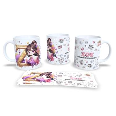 Imagem de Caneca Personalizada Anime Kawaii, Porcelana Branca, Design Amanda Dorama, Decorada com Ilustração Chibi e Padrões Fofos (z)
