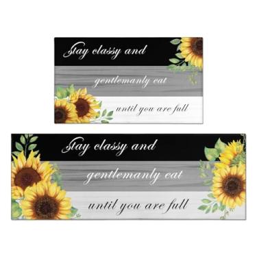 Imagem de Echoutemun Conjunto de 2 tapetes de cozinha, tapete de cozinha boêmio com flor de girassol, antiderrapante, impermeável, colorido, tapete confortável para pia, escritório, lavanderia ou como decoração