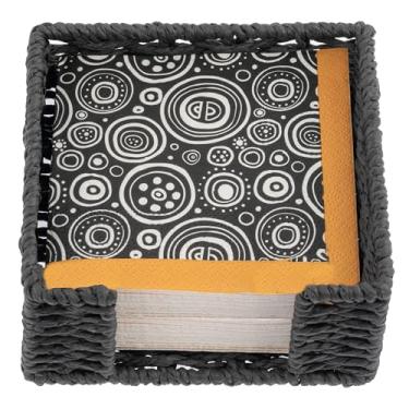 Imagem de Karma, Porta-guardanapos de coquetel de tecido para mesa e cozinha – Dispensador de guardanapos plano Boho para jantar em casa e ao ar livre, suporte de guardanapo de papel, círculos