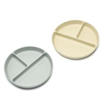 Imagem de Imagination Junction Pratos divididos inquebráveis para crianças e adultos, 2 peças, placa de controle de porção redonda, 3 placas de compartimento com divisórias