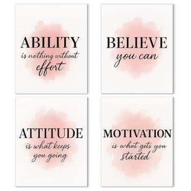 Imagem de Noaleviax Conjunto de pôster de parede inspirador rosa - decoração temática motivacional coquete, imagens de afirmações, arte de parede estética para sala de aula, casa, quarto, banheiro, decoração