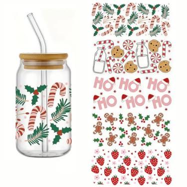 Imagem de F06C24K1101 UV DTF Cup Wraps Inverno UV DTF Transferência Adesivo Impermeável para Copos de Vidro, Mobiliário, Artesanato DIY, Adesivos de Transferência para DIY Garrafa de Água Laptop Decalque