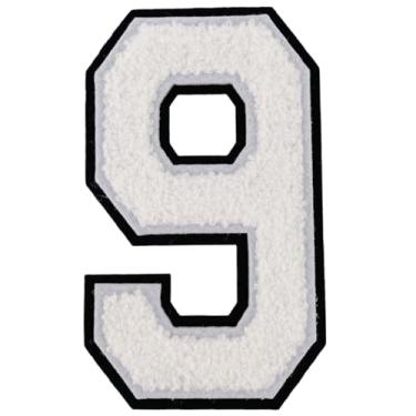 Imagem de 1 Patch de número de chenille branco de 25,4 cm com borda preta, aplique de ferro para roupas, jaquetas, mochilas, adesivos de número grande estilo universitário par com adesivos de letras